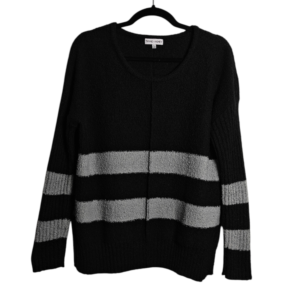 THYME + HONEY Black and Grey Tunic Sweater With Side Slits Size Large